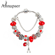 ANNAPAER European Red Crystal DIY Beads Charm Bracelet  Bangle With Eiffel Tower Charms Luxury Bijoux For Women Love Gift B15352 2024 - buy cheap