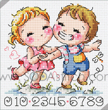 Coleção de ouro Linda Contados Cross Stitch Kit Pulando Pulando Sorriso Menino e Menina Amor Coreano Cuties ASSIM 2024 - compre barato