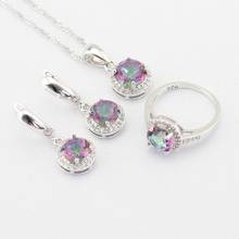 Multicolor Rainbow White Cubic Zirconia Silver Color Jewelry Sets For Women Necklace Pendant Earrings Rings Free Gift Box 2024 - buy cheap