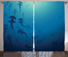 Royal Blue Curtains Sea Animals Decor Hammerhead Shark School Ocean Dangerous Predator Wild Nature Living Room Bedroom Decor 2024 - buy cheap