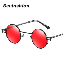 Óculos de sol redondo pequeno, design original de marca punk, óculos de steampunk para homens e mulheres, espelhado para o estilo italiano e vermelho, azul 2024 - compre barato