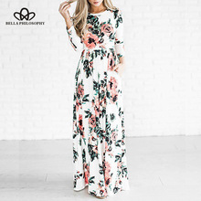 Pregunto 2019 nuevo Floral de primavera Boho playa durante mucho tiempo, las mujeres vestido de fiesta noche vestido de gran tamaño de la longitud del tobillo S-3XL 2024 - compra barato