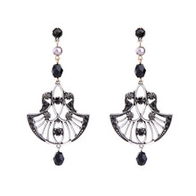 Bohemian ethnic vintage cutout metal texture faux black gems women's earrings simple chic crystal rhinestones earrings jewelry 2024 - buy cheap