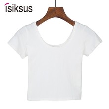 Isiksus Summer T Shirt Women Cotton T-shirts Woman Solid Short Sleeve Casual O-neck Black Crop Top White Tshirt For Women TS007 2024 - buy cheap