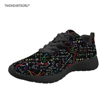 Twoheartsgirl moda fórmula matemática impresso tênis de malha para senhoras conforto apartamentos sapatos conforto luz lacing jogging 2024 - compre barato