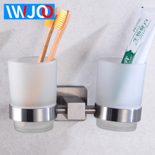 Toothbrush Holder Cup Stainless Steel 2 Glass Cup Tumbler Holders Set Wall Mounted Toothpaste Storage Rack Bathroom Accessories 2024 - buy cheap