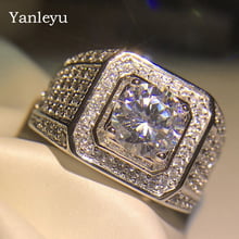 Yanleyu Luxury Fashion Men Jewelry Big Ring Real 925 Sterling Silver 2ct AAA Cubic Zirconia Wedding Engagement Ring PR246 2024 - buy cheap