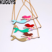 KUGUYS Cute Mermaid Big Pendant Necklaces for Women Fashion Jewelry Link Chain Trendy Blue Gold Green Fairy Necklace Accessories 2024 - buy cheap