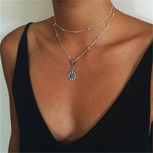 New Vintage Double Layered Sunflower Silver Color  Chain Satellite Bead Choker Women Pendant Necklaces Simple Jewelry Gift 2024 - buy cheap