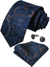 Mens Necktie Blue Gold Paisley Silk Wedding Tie For Men Handkerchief Cufflinks Set Business Party DiBanGu New Designer MJ-7108 2024 - buy cheap