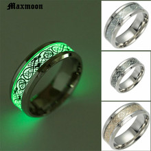Maxmoon-anillo plateado y luminoso para hombre, con incrustaciones de dragón dorado oscuro, fondo verde, anillos brillantes fluorescente de moda 2024 - compra barato