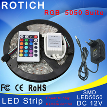 5M RGB LED Strip Light Flexible SMD 5050 and IR 24 Keys Remote Controller with 12V 2A Power Adapter Supply Driver set 2024 - buy cheap