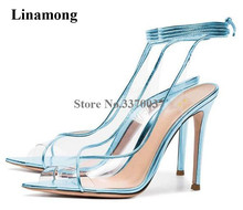 Women Brand Design Fashion Peep Toe PVC Stiletto Heel Sandals Blue Pink Ankle Strap Transparent High Heel Sandals Dress Heels 2024 - buy cheap