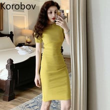 Korobov Vintage Elegant Solid Women Dress Summer Short Sleeve O Neck Slim Vestidos Korean Knit A Line Dresses Women 78392 2024 - buy cheap