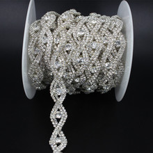 1 yard Silver Handmade Bridal Wedding Waist Belt Jewelry Crystal Rhinestone Metal Ribbon Trim Chain for Dress, Bag, Accessories 2024 - buy cheap