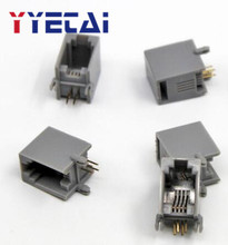 Conector de telefone pcb rj11 cinza 4p4c rj10, conector de telefone 2024 - compre barato