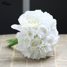Meldel Bouquet Bridesmaids Wedding Flower Bridal Holder Bouquets Artificial Silk Rose Hydrangea Home Party Prom Wedding Supplies 2024 - buy cheap