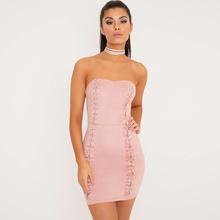 Slim Lace Up Strapless Pink Cold Shoulder Sleeveless Bandage Mini Skinny Dress 2024 - buy cheap