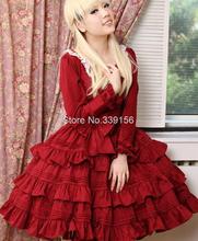 Christmas New Fashion Sweet Lace Bow Peter Pan Collar Red Gothic Lolita Costumes Kawaii Lolita Dress For Women 2024 - buy cheap