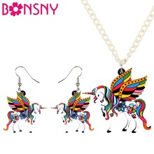 Bonsny Acrylic Floral Holly Flying Horse Unicorn Earrings Necklace Jewelry Sets For Women Girls Teens Gift Fashion Accessories 2024 - buy cheap