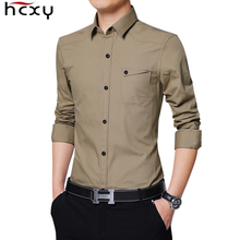 HCXY 2021 spring High Quality Men's Pure Cotton army Shirt Slim Fit Fashion Long Sleeve Casual Business Shirts Men Dress Shirts 2024 - buy cheap