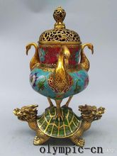 12''Bronze gold cloisonne enamel flower Dragon Turtle Bird crane incense burner 2024 - buy cheap