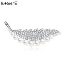 LUOTEEMI New Jewelry High Quality Vintage Brooch Pins White Gold-Color CZ Crystal With Imitation Pearls Wedding Accessories 2024 - buy cheap