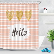 LB Gold Heart-shaped on Stripes Waterproof Fabric Shower Curtains Letters Extra Long Bathroom Curtain For Girl Art Bathtub Decor 2024 - buy cheap