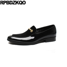 Metal Loafers Dress Fashion Patent Leather Runway Brand Prom Men Casual Slip-ons Shoes Genuine European Black Pointed Toe Party 2024 - buy cheap