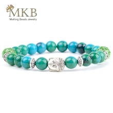 2018 Fashion Woman Bracelets Natural Chrysocolla Stone Beaded Buddha Charm Bracelet Men Accessories Jewelry Drop shipping 2024 - buy cheap