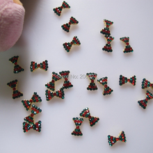 MD-323 10pcs Fancy Green and Red Rhinestone Christmas Gold Bow Deco Metal Charms Metal Deco Charms Nail Art 2024 - buy cheap