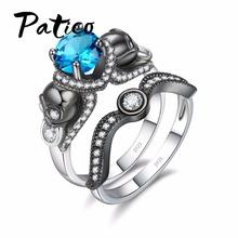 Novidade joias da moda cor preta para mulheres 925 prata esterlina anéis de casamento pedra de cristal azul anéis de dedo 2024 - compre barato