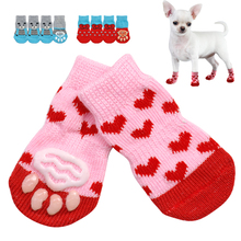 Cute Puppy Dog Shoes Anti-Slip Knit Socks Small Dogs Cat Shoes Chihuahua Boots For Winter Indoor Wear Slip On Paw Protector 4pcs 2024 - buy cheap