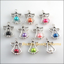 New 20Pcs Mixed Glass Angel Wings Tibetan Silver Color Charms Pendants 16.5x23mm 2024 - buy cheap