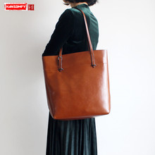 Bolso de mano para mujer, Simple, bolso de hombro femenino, hecho a mano, gran capacidad, bolso de moda, diseño Original, bolso de cuero genuino 2024 - compra barato