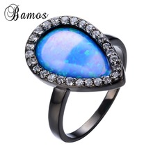 Bamos única gota de água forma azul fogo opala anéis para o sexo feminino masculino preto ouro enchido festa casamento cocktail anel anillos rb0301 2024 - compre barato