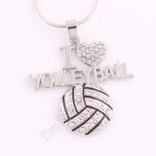 Sports Jewelry Drop Shipping 1.3"*1.3" inches Crystal Snake Chain I LOVE VOLLEYBALL 2D Pendant Necklace Fans Favorite Jewelry 2024 - buy cheap