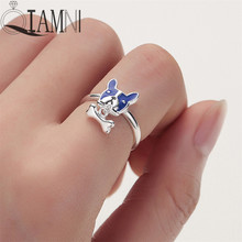 QIAMNI Lovely Animal Blue Bulldog Finger Rings for Women Dog Bone Knuckle Ring Pet Lovers Birthday Party Gift Charm Bague Femme 2024 - buy cheap