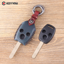 KEYYOU-Funda de cuero para llave de coche, 3 botones, Fob, para Honda Accord Insight CRV Civic Odyssey Pilot Ridgeline 2024 - compra barato
