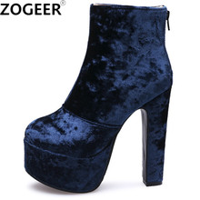 Women Ankle Boots Fashion Velvet High Heels Boots Female Sexy Round Toe Platform Nightclub Party Ladies Shoes Woman Large Size 2024 - buy cheap