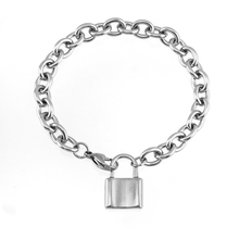 Pulseira de bloqueio de aço inoxidável 100%, bracelete para mulheres e homens, cadeado quadrado, pulseiras de charme, rolo 8mm, pulseira de corrente de cabo, colgante candelado 2024 - compre barato