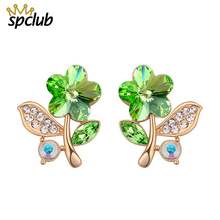 Authentic Crystals From Swarovski Stud Earring Female Trendy Leaves Flower Earrings Mujer Moda Women Cute Plant Birthday Gifts 2024 - buy cheap