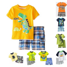 Crianças roupas de verão dinossauro tubarão animal traje crianças criança meninos roupas t-shirt + shorts boutique outfits 2 4 7 anos 2024 - compre barato