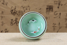 Ceramic arts and crafts, teacup, Longquan celadon, color carp cup, Gongfu teacup, Pisces cups, fish style, teaset, 2pcs / set 2024 - buy cheap