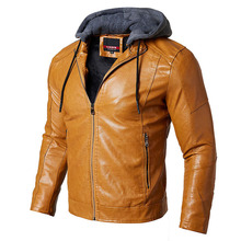 Chaquetas de cuero con capucha para hombre, abrigos cálidos de PU, prendas de vestir, chaquetas de cuero ajustadas informales, chaquetas de cuero de ajuste sólido de piel 2024 - compra barato