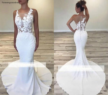 New Arrival White Sheer Neck Long Wedding Dress Mermaid Appliques Garden Country Church Bride Bridal Gown Custom Made Plus Size 2024 - buy cheap