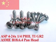 Titanium screws 4-24x 1/4 Pan Head PHIL Driver Self Tapping Ti GR2 Polished 50 pcs 2024 - buy cheap