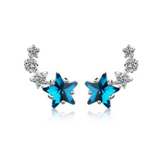 Novo Doce Fêmea Estilo Coreano Estrela Da Moda 925 Jóias de Prata Esterlina Azul Fresco Estrela de Cinco pontas-Brincos de Cristal Do Parafuso Prisioneiro SE769 2024 - compre barato