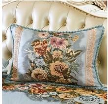 European style large rectangle cushion cover sofa waist pillowcase floral pattern binding pillow cover for backrest cushion 2024 - buy cheap