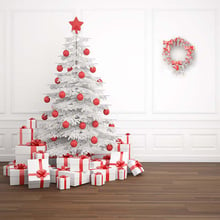 Merry Xmas Photography Backdrop Printed White Wall Garland Red Balls Christmas Tree Presents Family Party Photo Booth Background 2024 - buy cheap